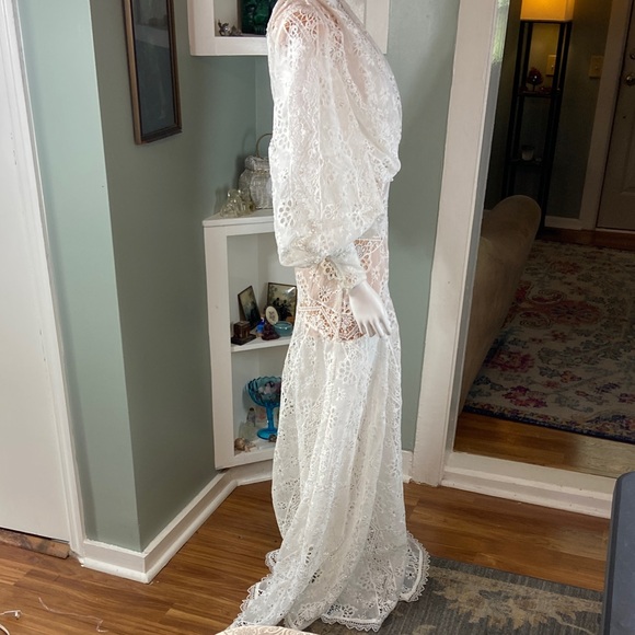 New NWT Bronx and Banco Adele Gown White Lace Maxi Dress XSmall XS Sheer Eyelet - Picture 10 of 16